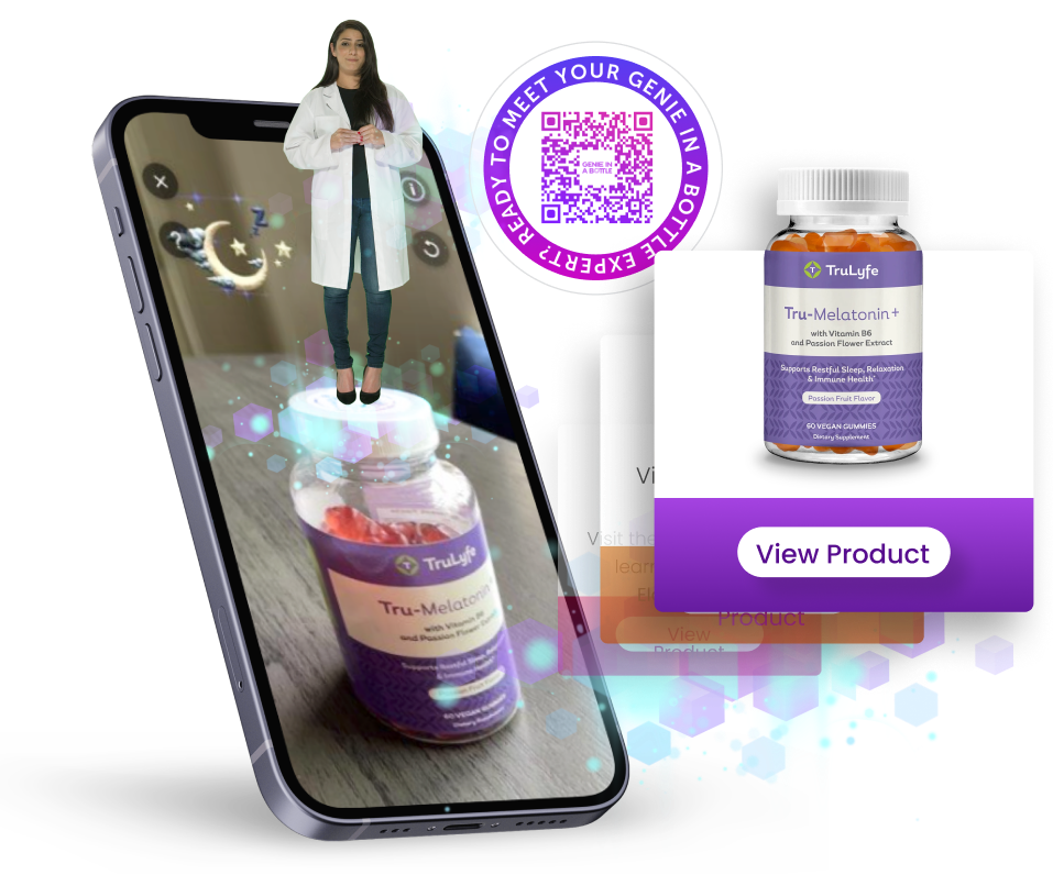 Phone using ARitize CPG to scan QR code on top of bottle to view integrative hologram.