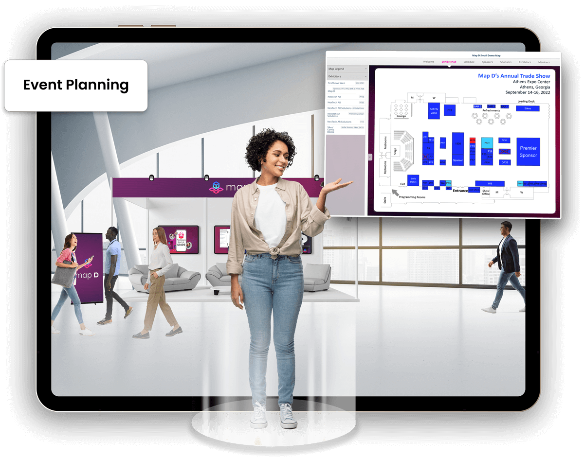 MapD tablet displaying digital navigation and wayfinding solutions for events