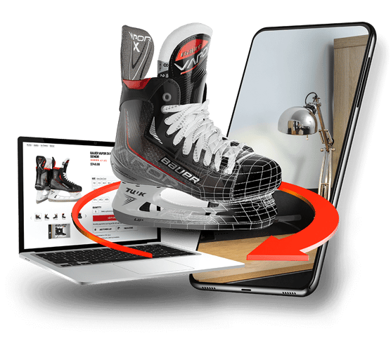 Interactive 3D product viewer with WebAR ‘View in Your Space’ for eCommerce product detail pages on desktop and mobile.