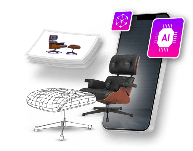 Photorealistic 3D product model for eCommerce with AR views, 360° spins, videos, lifestyle renders, and interactive configurators.