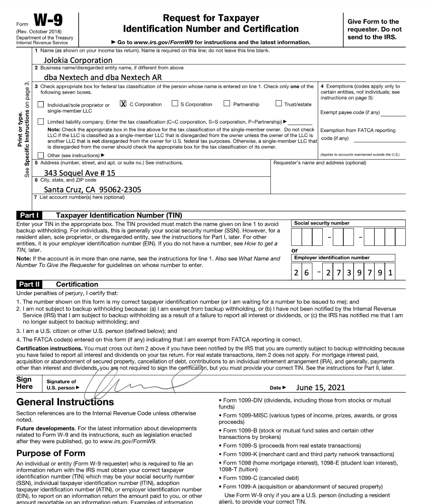 W-9 Form Availability