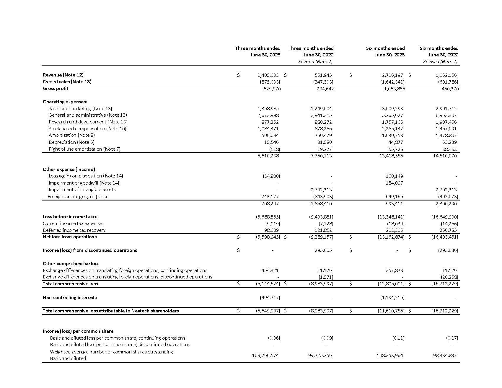 Statement of Comprehensive Loss