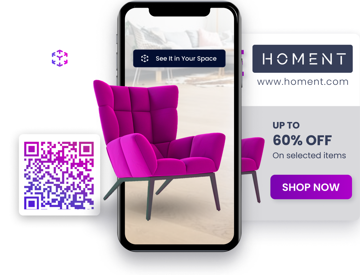 Ad shown on phone using ARitize to display pink chair in AR.