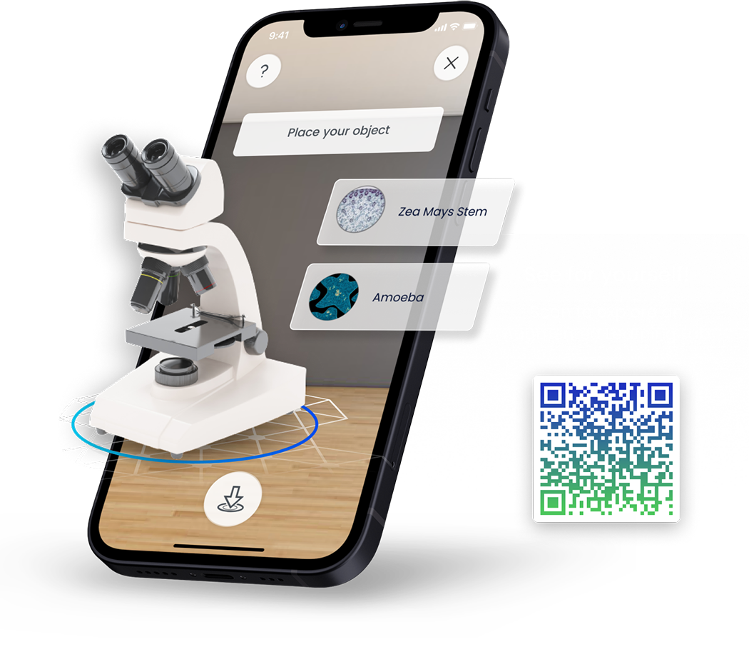 Phone with QR code to ARitize Lab experience