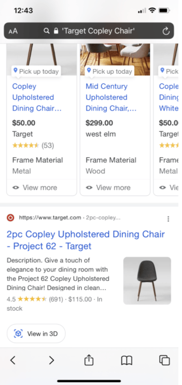 google boosted results for 3D chair model from target