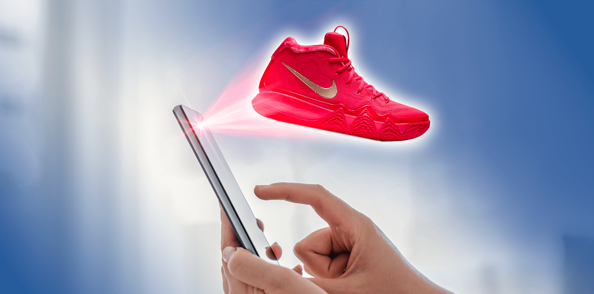 Augmented Reality Nike Sneaker popping out of mobile smartphone